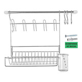 Barra Com Escorredor C 3 Ganchos Multiuso Dobravel P parede Cor Branco