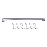 Barra De Aço Inox 40cm Com 6 Ganchos Para Cozinha Organizado