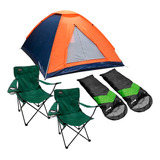 Barraca 3 Pessoas 2 Sacos Dormir Verde preto 2 Cadeira Verde