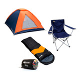 Barraca 3 Pessoas Saco De Dormir Laranja preto Cadeira Azul