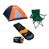 Barraca 3 Pessoas Saco De Dormir Laranja preto Cadeira Verde