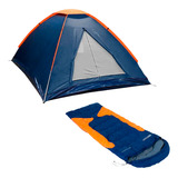Barraca Camping Iglu 3 Pessoas Saco De Dormir Freedom Azul