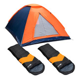 Barraca Iglu 3 Pessoas 2x Saco De Dormir Preto laranja Ntk