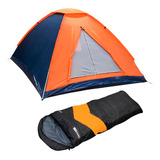 Barraca Iglu 3 Pessoas Com Saco De Dormir Preto laranja Ntk