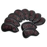 Barudan Golf Conjunto De Capas De Taco De Golfe Patrióticas Pretas Dos EUA Protetor De Cabeça De Ferro Acessórios De Golfe Para Homens Serve Para Callaway Titleist Taylormade Lob Wedge Wedges Couro Sintético Bem Feito Preto Vermelho 