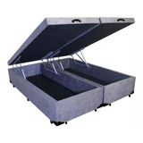 Base Cama Box Baú Bipartido Casal Suede Cinza 43x138x188