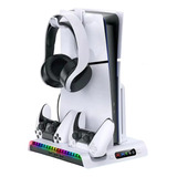 Base Cooler Ps5 Slim Suporte Carregador 2 Controles Led Rgb