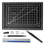 Base Corte A5 22x15 Régua Estilete Bisturi Precisão Pinça Cor Preto