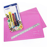 Base De Corte 45x30 Kit Com 3 Estiletes Régua Aço 30 Cm