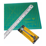 Base De Corte A4 30x22cm Estilete Grande Régua Aço 30 Cm Cor Verde