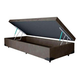 Base Para Cama Box Solteiro Martin Premium Com Baú Suede Cor Cinza