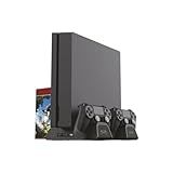 Base Para Console PS4 Com Carregador BC PS4 C3Tech Organizador De Cartuchos De Jogos 3 Cooler Fans Pequenos 2 Docas Para Recarregar Controles Espaço Para 12 Cartuchos