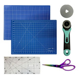 Base Para Corte De Mesa A3 Tesoura Cortador 45mm Regua 30cm Cor Base Azul Cortador At45t