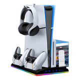 Base Para Ps5 Slim Fat Cooler Suporte Controle Jogos Led Rgb