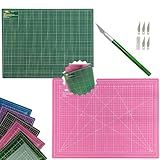 Base Placa De Corte A2 60x45cm Patchwork Artesanato Costura Dupla Face Multiuso Auto Regenerativa Estilete Bisturi -Verde E Rosa-