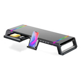Base Suporte Monitor Mesa Led Rgb Gamer Usb Multifuncional