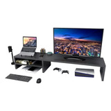 Base Suporte Monitor Setup Gamer 100x25x15 Mdf Preto Pc