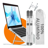 Base Suporte Notebook Aluminio Metal Dobrável Portatil Home Office Trabalho Prata Dobravel Ergonomico Qualidade Fussen 24x16 5cm