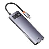 Baseus Estação De Ancoragem USB C- Adaptador Hub USB-C 8 Em 1 Com HDMI 4K- 3 USB 3-0- Leitor De Cartão MicroSD E SD- Entrega De Energia De 100 W Para MacBook Pro- Surface Pro- IPad Pro E Mais