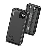 Basike Power Bank Carregador Portátil Universal 20000mAh USB A Até 22 5W USB C Até PD20W Com 2 Cabos Integrados USB C Lightning Carregamento Rápido Led Indicador De Bateria Preto 