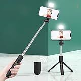 Bastão De Selfie Bluetooth Sem Fio Com Tripé Integrado E Luz LED Ajustável Com Controle Remoto Acessório Versátil Para Captura De Fotos E Vídeos De Qualidade RCM Group