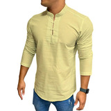 Bata Masculina Linho Manga Longa Camisa Social Masculina