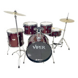 Bateria Acústica Completa X pro Viper Com Banco Kit Pratos