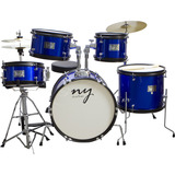 Bateria Acústica Infantil Junior 2t Azul Com Banco New York
