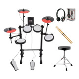 Bateria Eletrônica Pro Fire Mesh Head Banco Baqueta E Fone