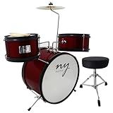 Bateria Infantil Acústica 2T Vinho Com Banco E Pedal New York