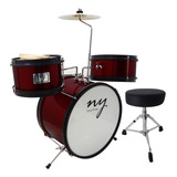 Bateria Infantil Acústica 2t Vinho Com Banco New York