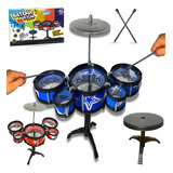 Bateria Infantil Acústica 5 Tambores Banquinho Musical