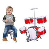 Bateria Infantil De Brinquedo Musical Barrettomegastore Jazz Drum Cor Vermelho