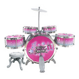Bateria Infantil Musical Rosa Completa 51cm Banqueta Pedal