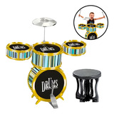 Bateria Musical Brinquedo Infantil Baqueta Tambor Banquinho