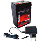 Bateria Unipower 6v 4 5ah Carregador 6v 900mah Plug Pino P4