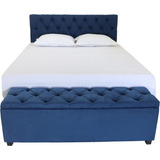 Baú Recamier E Cabeceira Painel 140cm Azul Escuro New 