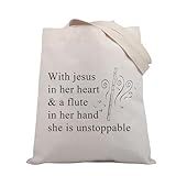 BDPWSS Presente De Flauta Para Tocador De Flauta Presente Com Jesus No Coração E Uma Flauta Na Mão She Is Unstoppable Tote Bag Flauta Lover Gift- With Jesus Flute Tg- Medium