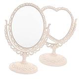 Beatifufu 2 Unidades Espelho De Maquiagem Coração De Espelho De Mesa Espelho De Coração Rosa Espelho De Mesa Antigo Espelho De Mesa Coração Espelho De Pé Multifuncional Decorar Girar Pp