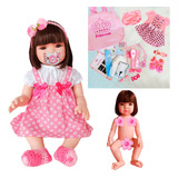 Bebe Reborn Silicone Pode Dar Banho Bolsa Chupeta 20 Itens 48 Cm