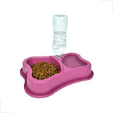 Bebedouro Cães Automático Pet Comedouro Ração Cachorro Gato Cor Rosa