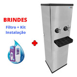 Bebedouro De Água Hiza 25l De Coluna Inox Comércio Com Filtro Cor 2 Torneiras Geladas Voltagem 127v