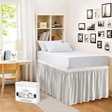 Bedszo Mania Saia Para Cama De Dormitório Twin XL 86 4 Cm Drop Prata Sólida Saia Para Cama De Dormitório Saia De Cama Estendida Estilo Babados Tamanho Dormitório Saia De Cama Longa Para