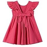 Beganly Vestido De Renda Para Meninas Com Laço Nas Costas Pompom Manga Com Babados Costas Nuas Vestido De Princesa Algodão Linho Vinho Vermelho 18 Meses
