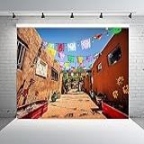 BELECO Tecido De 2-1 X 1-5 M Novo México Histórico Cidade Velha Cidade Antiga Edifícios Do México Colorido Flâmulas Cortadas Em Papel Festas Mexicanas Fundo De Carnaval Decorações De Festa Mexicana