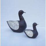 Belissimo Par De Patos Em Madeira Madrepérola E Bronze