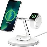 Belkin Carregador Sem Fio BoostCharge PRO 3 Em 1 Com MagSafe Para IPhone 13 IPhone 12 Apple Watch AirPods Carrega Com Agneticamente Modelos IPhone 13 E IPhone 12 De Até 15W Branco WIZ009myWH