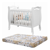 Berço Alvin Com Colchão 100 Mdf Rodízios Branco Infantil
