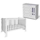 Berço Americano Mini Cama Com Cômoda Infantil Ariel Branco Brilho Carolina