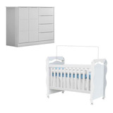 Berço Americano New Nanda E Cômoda Infantil Eloá Branco